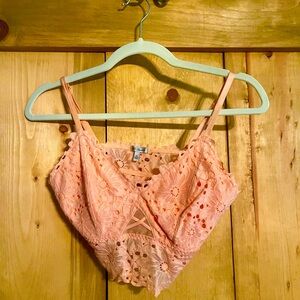 Peach Lace Cropped Tank Top